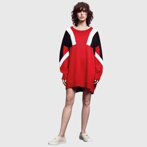 Neil Barrett Oversize Fit Modernist Alpaca Wool Sweater, Large, Red/Black/White